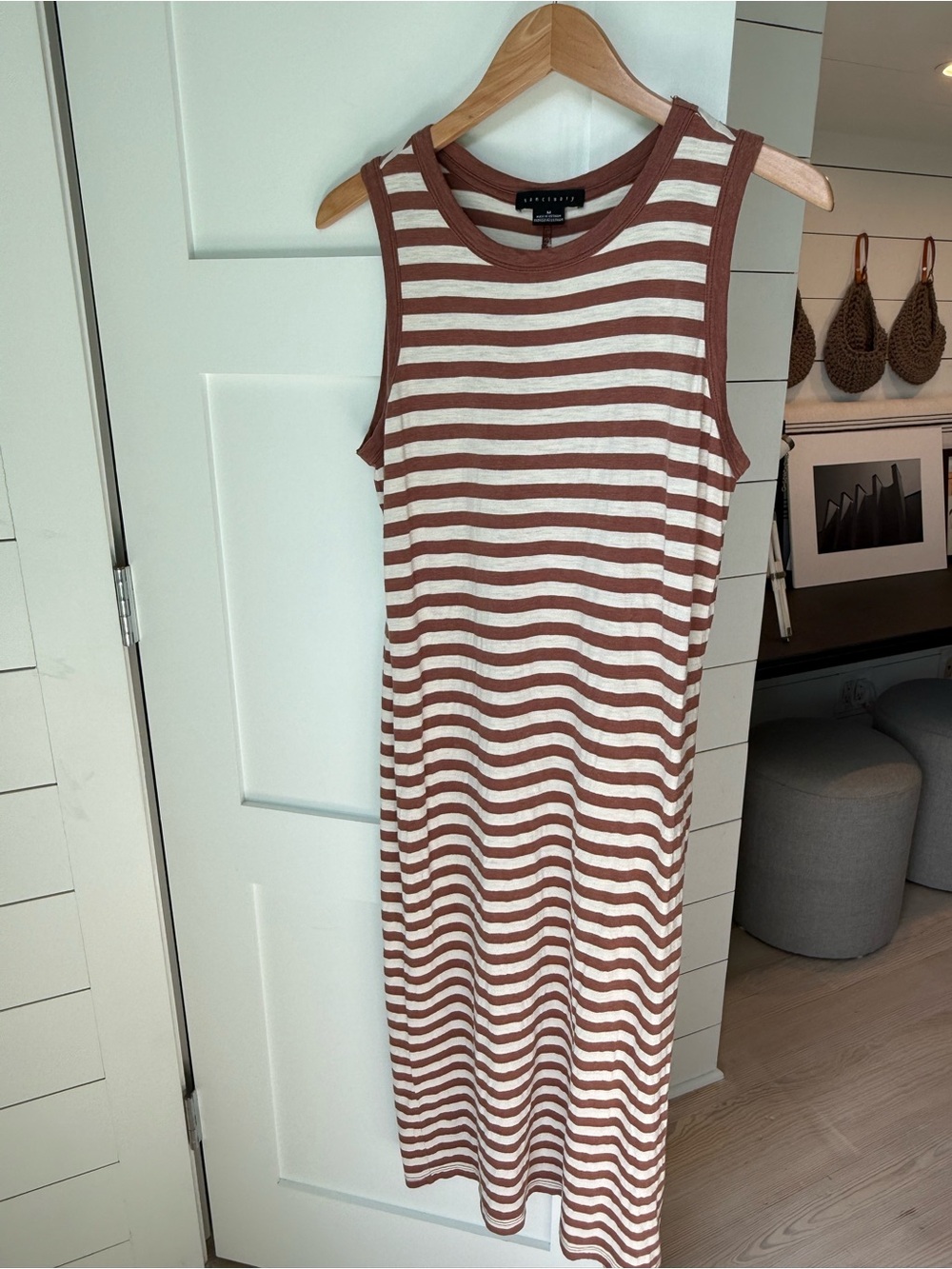 Sanctuary organic Cotton Brown and Cream Striped Sleeveless Midi Dress M